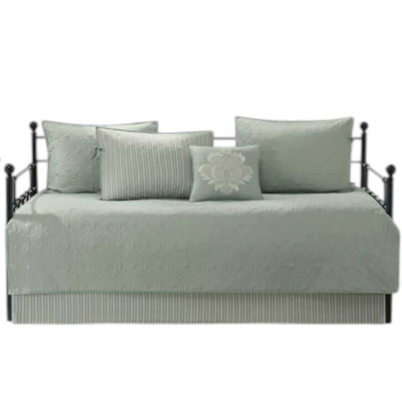 Hivvago 6-Piece Country Cottage Quilted Seafoam Green Reversible Daybed Cover Set