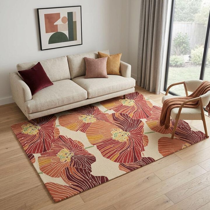 HomeRoots and Sunset Floral Hand Hooked Area Rug