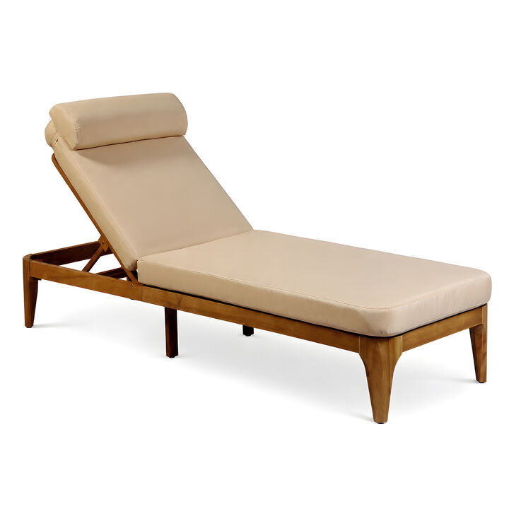 Merax Outdoor Chaise Lounge with Natural Acacia Wood Frame, Adjustable Recline