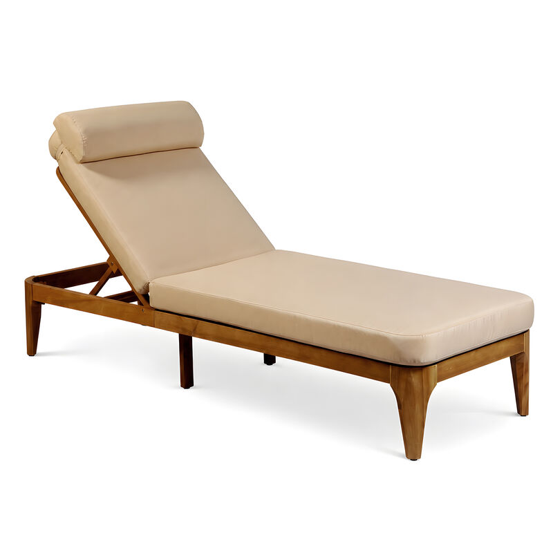 Merax Outdoor Chaise Lounge with Natural Acacia Wood Frame, Adjustable Recline image number 0