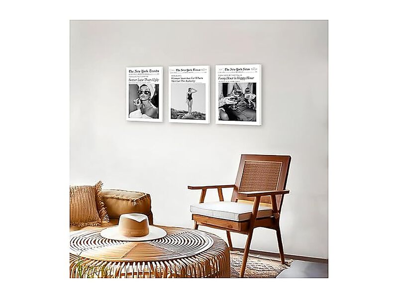 Audrey Hepburn Newspaper Trendy Wall Art Set 3 Framed Bedroom Black White Decor image number 2