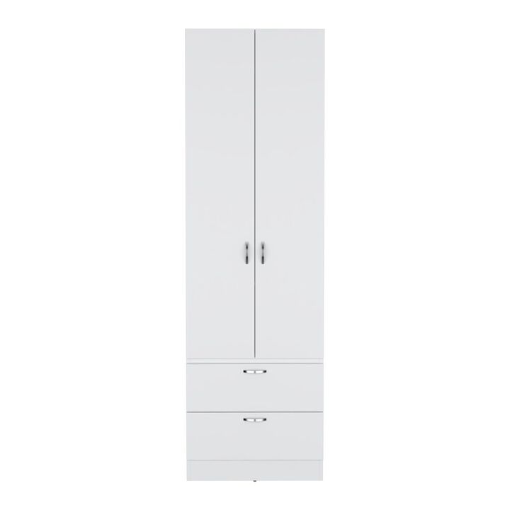 Armoire Wardrove 76" H, Hanging Rod, 2 Drawers, 1 Shelf, White