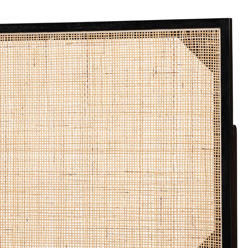 Baxton Studio Aurelia Modern Bohemian Black Finished Bayur Wood and Natural Rattan Queen Size Headboard