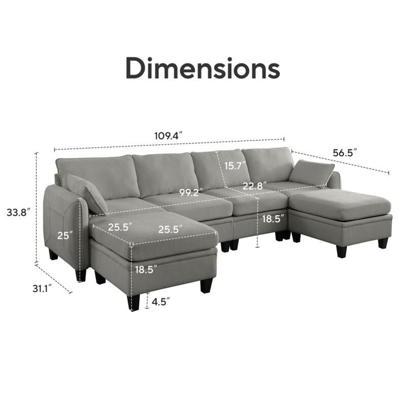 Degvex Chenille Modular U‑Shaped Sectional Sofa image number 9