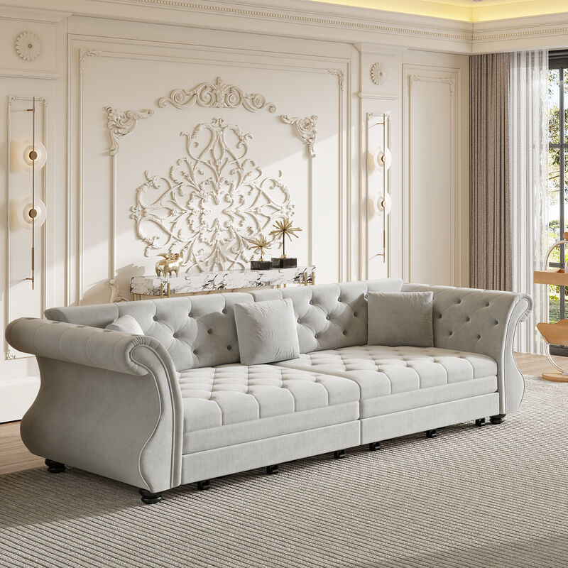 Merax Convertible Chesterfield Velvet Sofa Bed Classic Roll Arm Velvet sleeper sofa image number 1