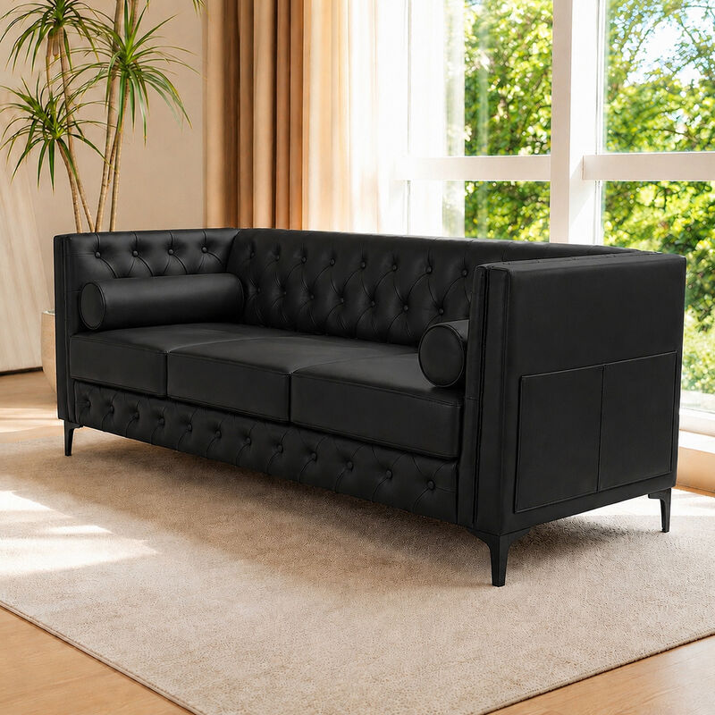 Drujep 78.5" Faux Leather Sofa image number 2