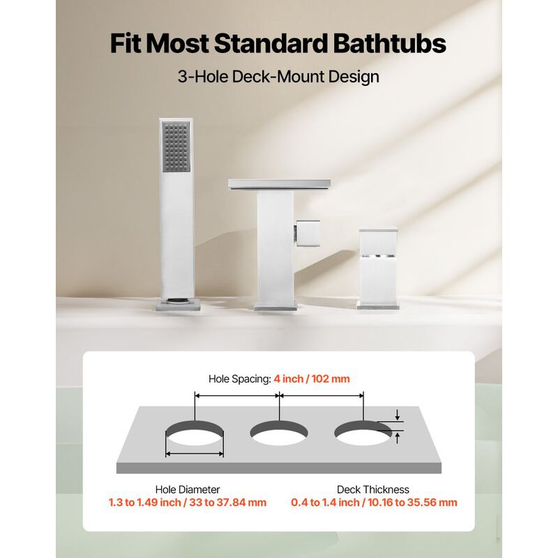 Roman Tub Faucet Set with Waterfall Spout, Shower Head, 1 Handle for Bathing image number 6