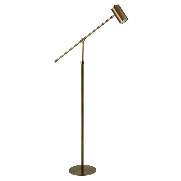 60 Inch Floor Lamp, Adjustable Length, Metal Shade, Antique Brass Finish  - Benzara