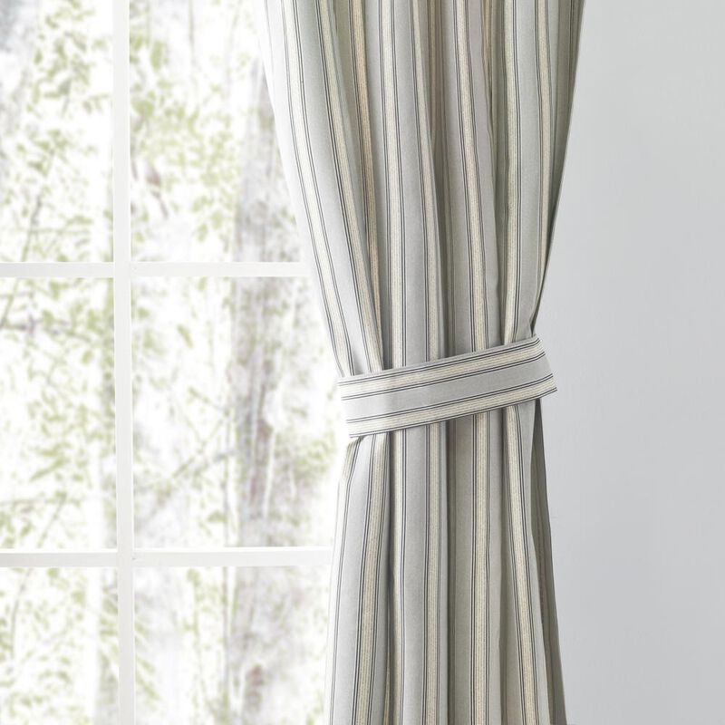 Ellis Curtain Springfield Stripe Tailored 3" Rod Pocket Curtain Panel Pair with Ties 82" x 63" Black