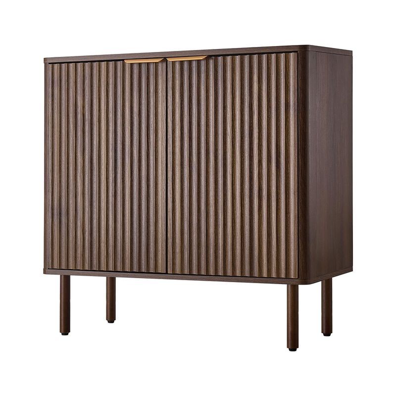 Mid Century Coffee Bar Cabinet with Fluted 2-Tier Storage image number 4