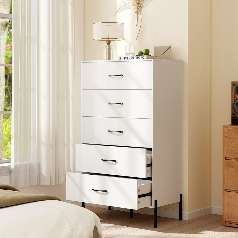 Modern Tall 5-Drawer Storage Chest with Metal Legs - White image number 4