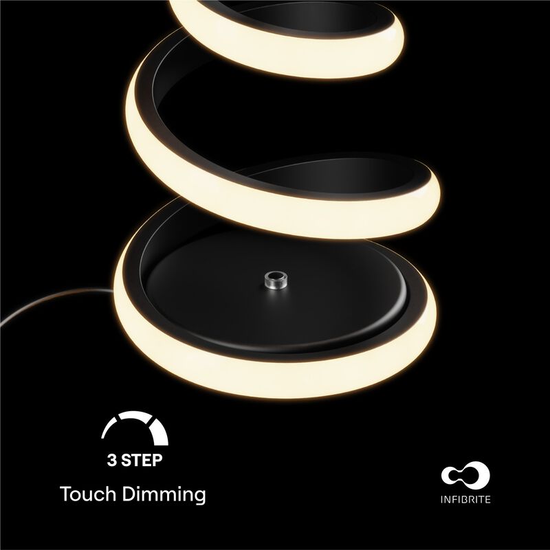 Spiral 12W LED Table Lamp 16 in. - 3000K Warm White - Touch Dimming in Matte Black