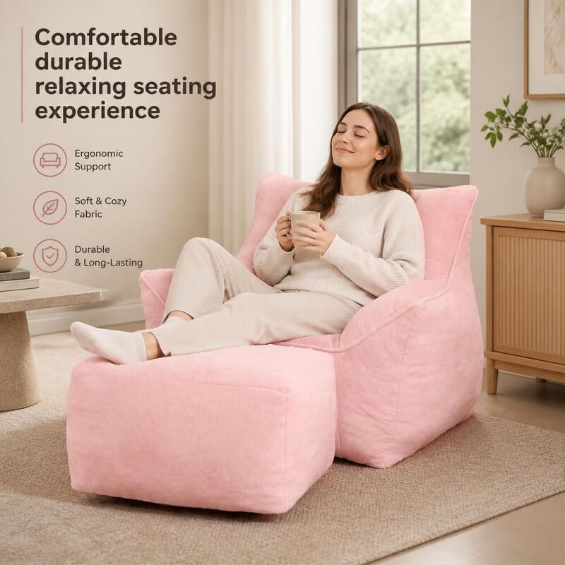 GOODSILO Soft Tufted Foam Filled Faux Fur Bean Bag Chair Comfy Lazy Sofa for Living Room Bedroom Ideal for Relaxing and Lounging image number 4