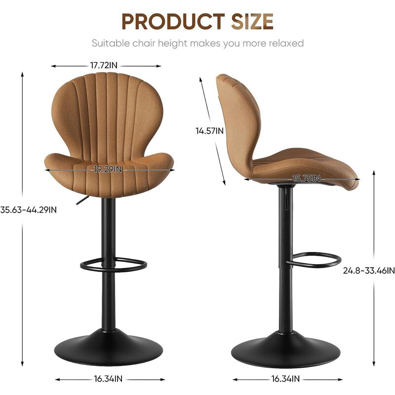 Modern Upholstered Fabric Swivel Bar Stools Set of 2 image number 5