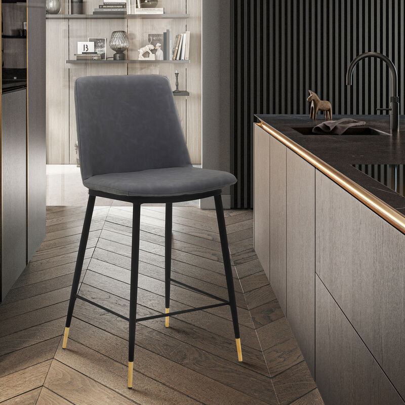 Messina  Cream Faux Leather and Metal Counter Height Bar Stool