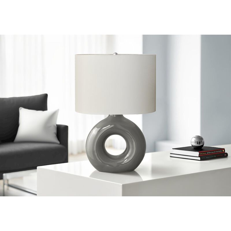 Lighting, 24"H, Table Lamp, Dark Grey Ceramic, Ivory / Cream Shade, Contemporary