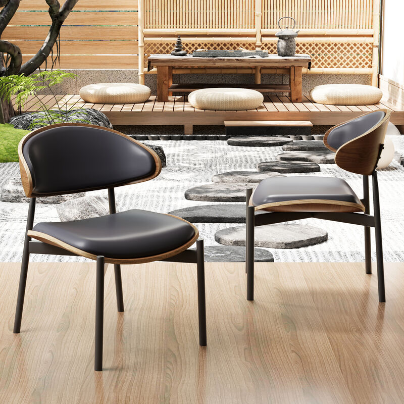 Leather Dining Chair with Wooden Frame & Metal Legs 2-piece 20.47"