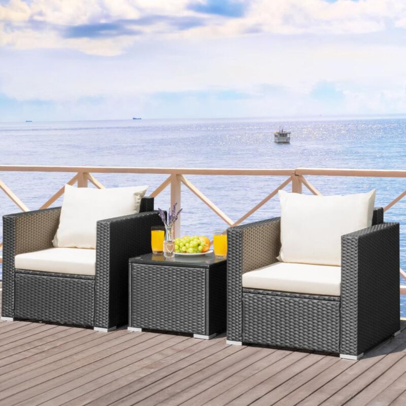 Hivvago 3 Pieces Patio Wicker Conversation Set with Cushion