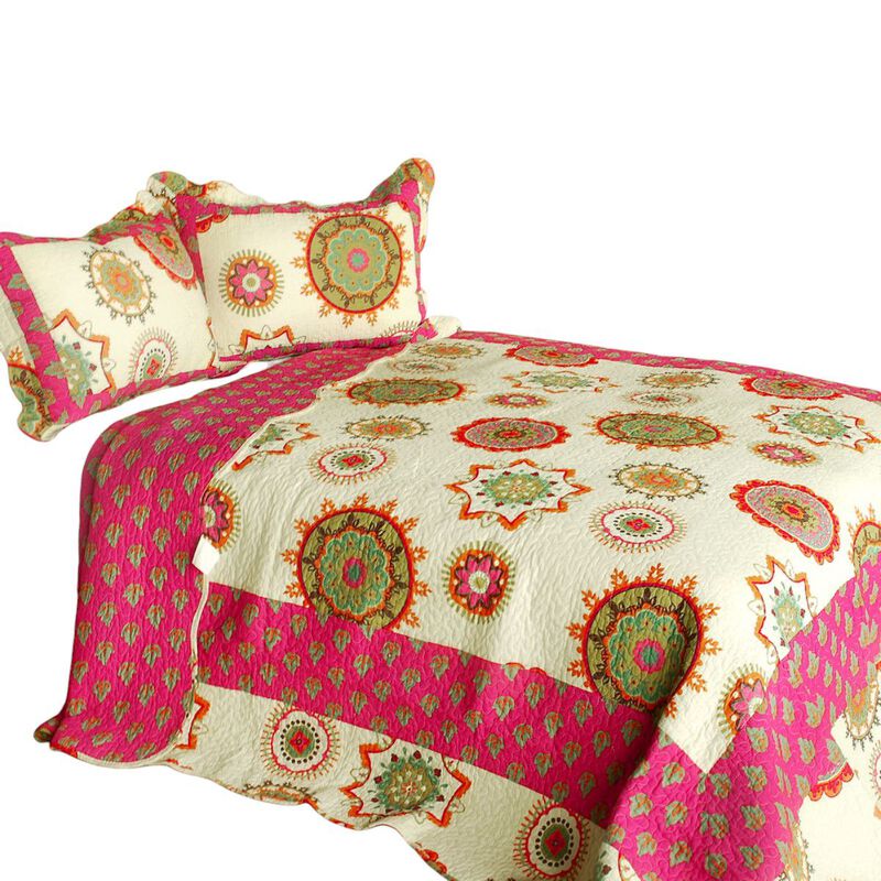 Vermicelli Quilted Cotton Printed Quilt Set Queen Size Children of Heaven Design Set image number 1