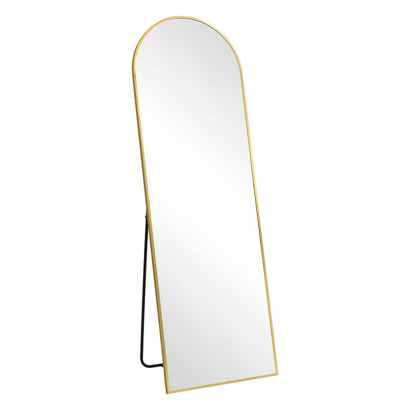 HomeRoots 64" Gold Metal Arch Freestanding Framed Standing Mirror image number 2