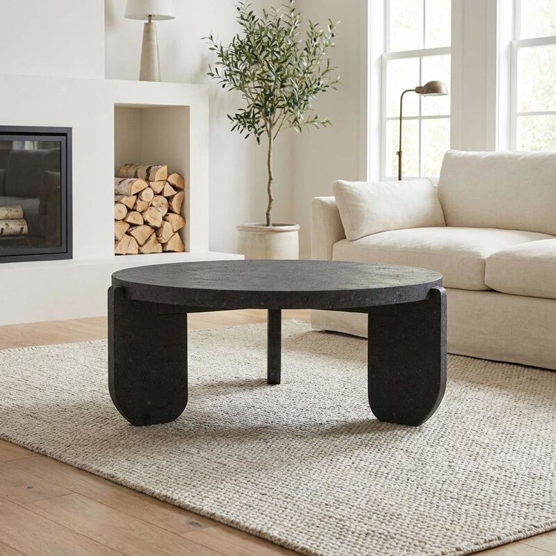 Starlight Canyon Home Black Concrete Top Coffee Table with Acacia Legs and Terrazzo Surface image number 3