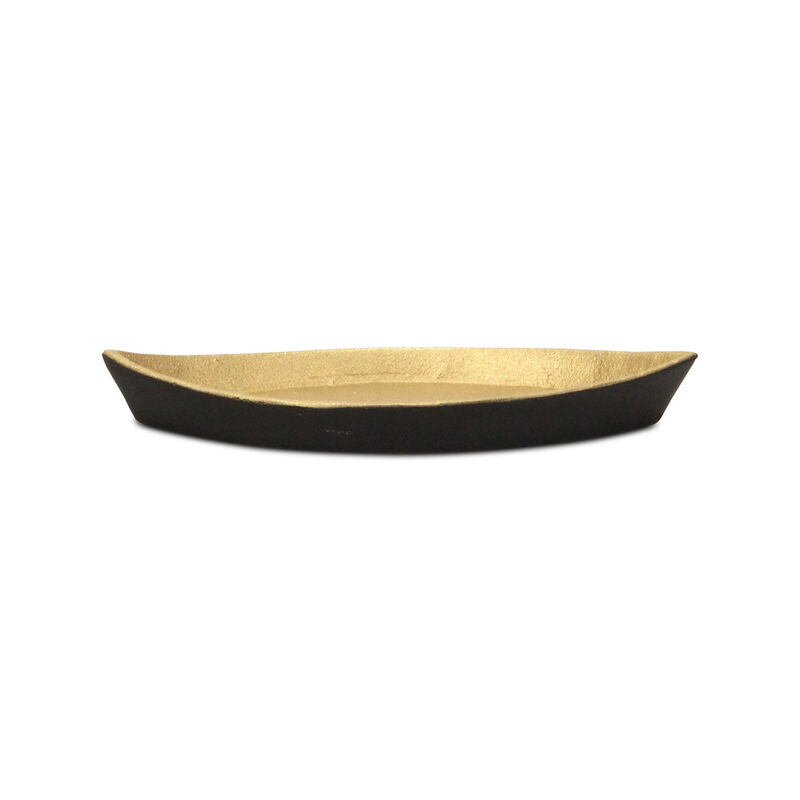 HomeRoots 10" Black And Gold Cast Iron Oval Boat Shaped Tray image number 0