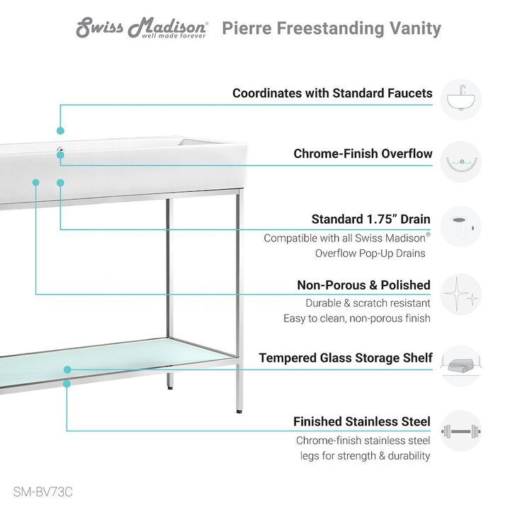 Pierre 40 Single, Freestanding, Open Shelf, Chrome Metal Frame Bathroom Vanity