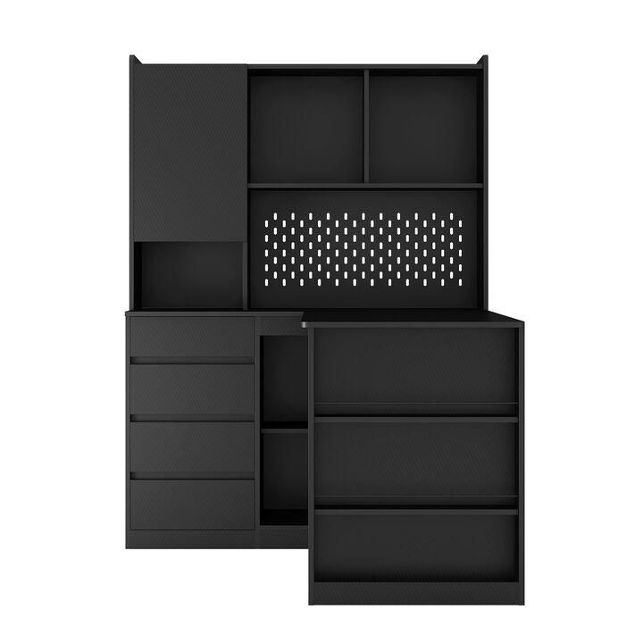 Mondawe Modern Computer Desk, L-Shaped Home Office Desk With Drawers, Bookshelves, And LED Lights