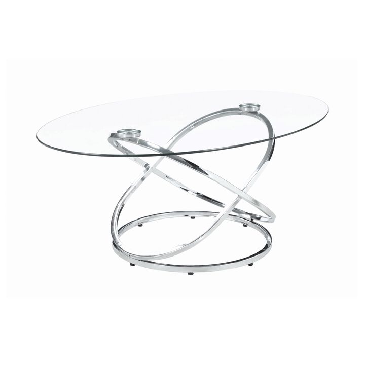3 Piece Metal Frame Coffee Table Set with Glass Top, Set of 3, Silver-Benzara