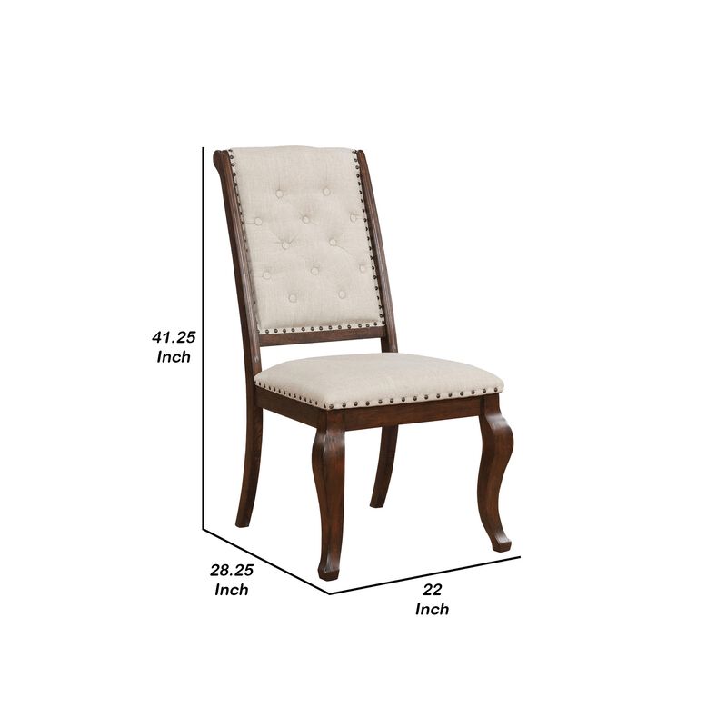 Doe 22 Inch Dining Chair, Set of 2, Soft Cream Fabric, Deep Button Tufting - Benzara