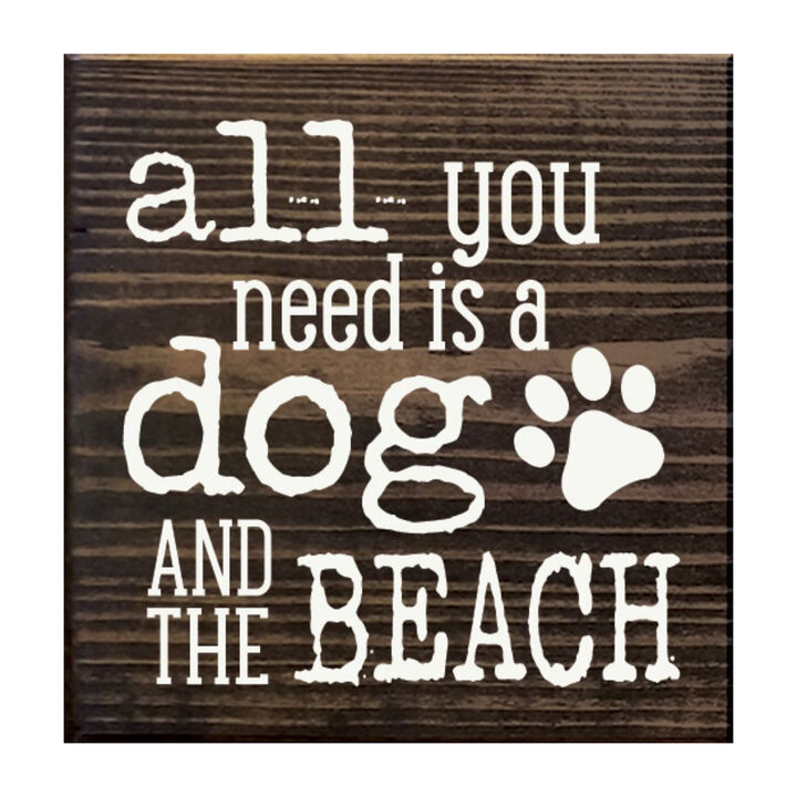 Wooden Dog Lover Beach Sign for Coastal Wall and Shelf Home Decor