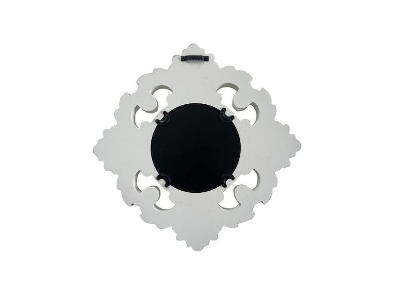 11.8" White Floral Wood Wall Mirror &ndash; Handcarved Rustic Accent for Home