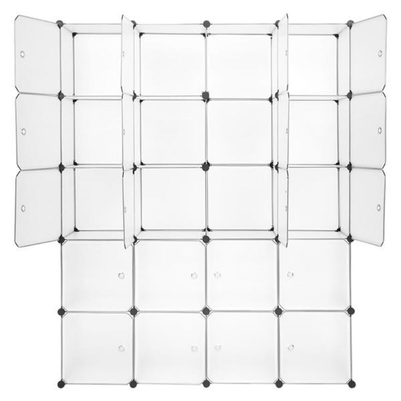 Multi-Functional 20-Cube Plastic Storage Shelves, Modular Closet Organizer with Hanging Rod & Doors