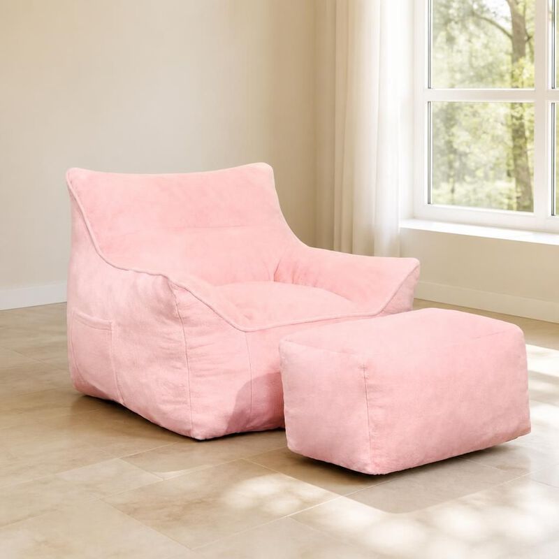 GOODSILO Soft Tufted Foam Filled Faux Fur Bean Bag Chair Comfy Lazy Sofa for Living Room Bedroom Ideal for Relaxing and Lounging image number 3