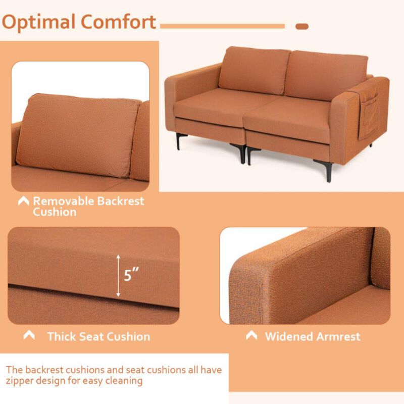 Modern Loveseat Sofa Couch with Side Storage Pocket and Padded Sponge Seat Cushions for Living Room image number 6