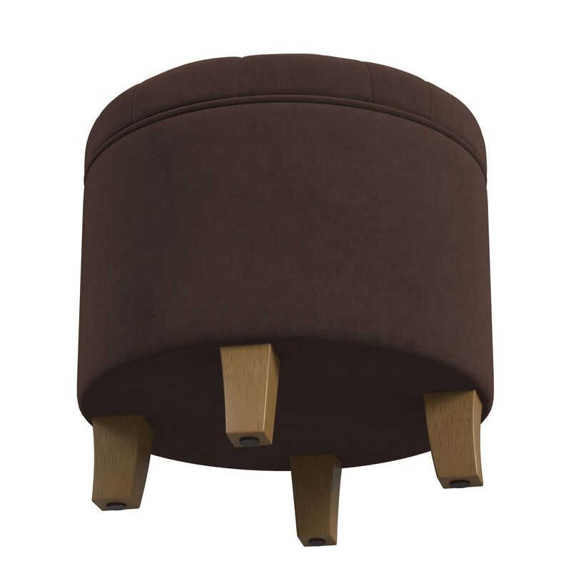 Wes Round Storage Ottoman, Chocolate Brown Velvet, Hardwood, 19 Inch image number 3