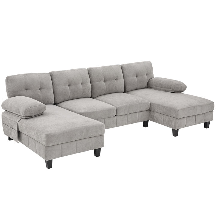 Merax U-shaped Sectional Sofa with Dual Chaise Lounges, Storage Pockets and Armrest Pillows