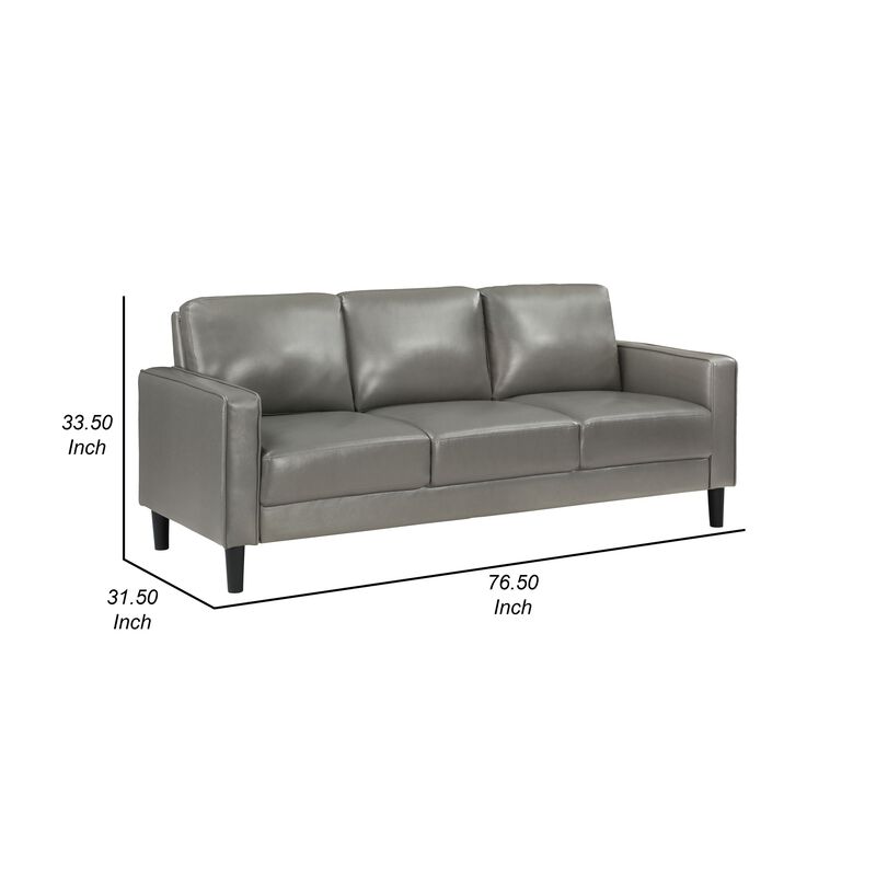 Rumi Sofa, Gray Faux Leather, Modern Track Arms, Foam Cushions