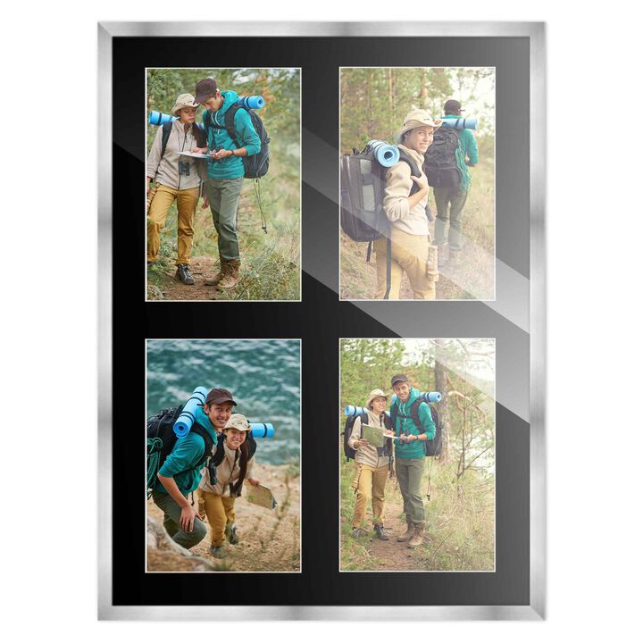 12x16 Wood Collage Frame with Black Mat For 4 5x7 Pictures