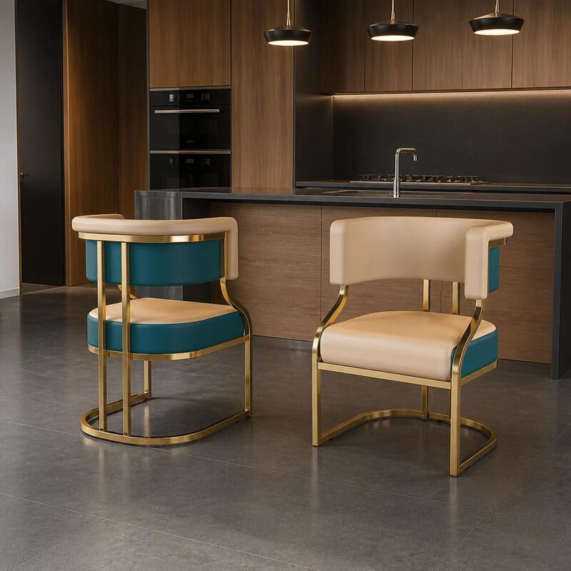 GOODSILO Armless Modern Dining Accent Chairs Set of 2 with Gold Plated Iron Frame PU Upholstered Cushion Ergonomic Curved Backrest for Dining Room Kitchen image number 2