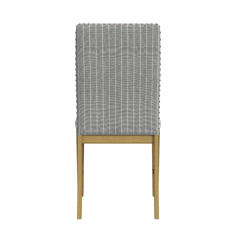 Tim Dining Chair Set of 2, Wood Apron Frame, Gray Striped Polyester