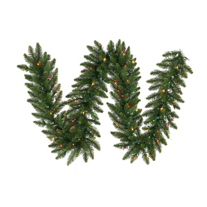 Vickerman 9' Camdon Fir Artificial Christmas Garland, Multi-Colored LED Mini Lights - Faux Holiday Garland - Indoor Seasonal Home Decor