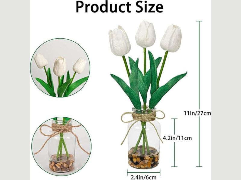 White Artificial Tulip Flowers Real Touch Vase Filler 2 Packs image number 2