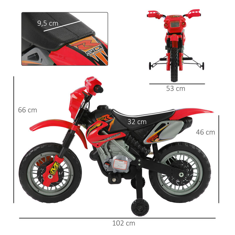 BreeBe 6V Kids Motorcycle, Electric Motorcycle with Dirt Bike Style, Street Bike Design Battery Powered Ride On Toy with Training Wheels, Headlight, Music image number 5
