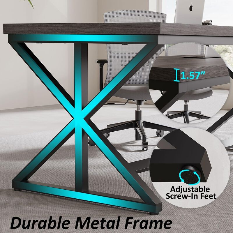 Top True Wood Computer Desk, Modern Writing Desk with Metal Frame for Home Office image number 5