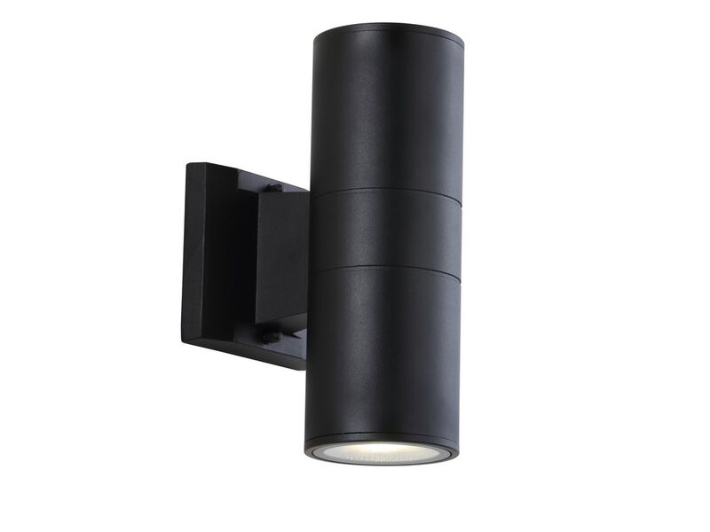 Duo 2-Light Modern Midcentury Cylinder Outdoor Metal/Glass Integrated LED Wall Sconce with Uplight