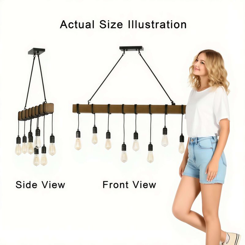 Camile 8-light Natural Wooden Beam Linear Chandelier in Antique Black Finish image number 2
