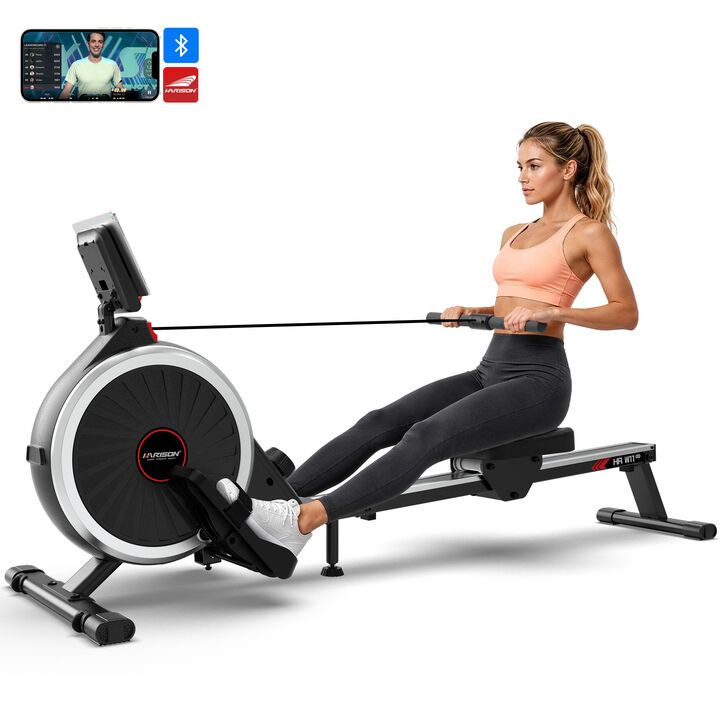 HARISON Magnetic Rowing Machine for Home, 350 LB Capacity, 16-Level Magnetic Resistance, Extended Rail, Vertical Storage and App Compatibility (HR-W11)
