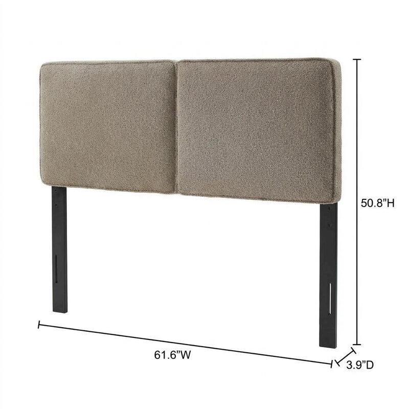 Boucle Fabric Queen Headboard in Soft Neutral with Padded Upholstery image number 1