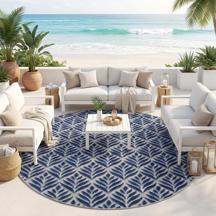 HomeRoots Round Floral Indoor Outdoor Area Rug